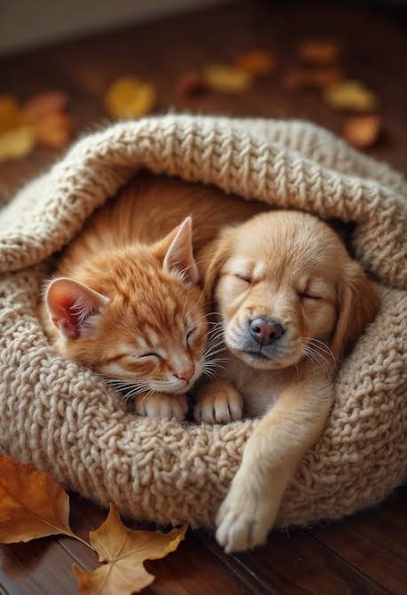 Filhotes-de-cachorro-e-gato-dormindo-juntos-e-aconchegados